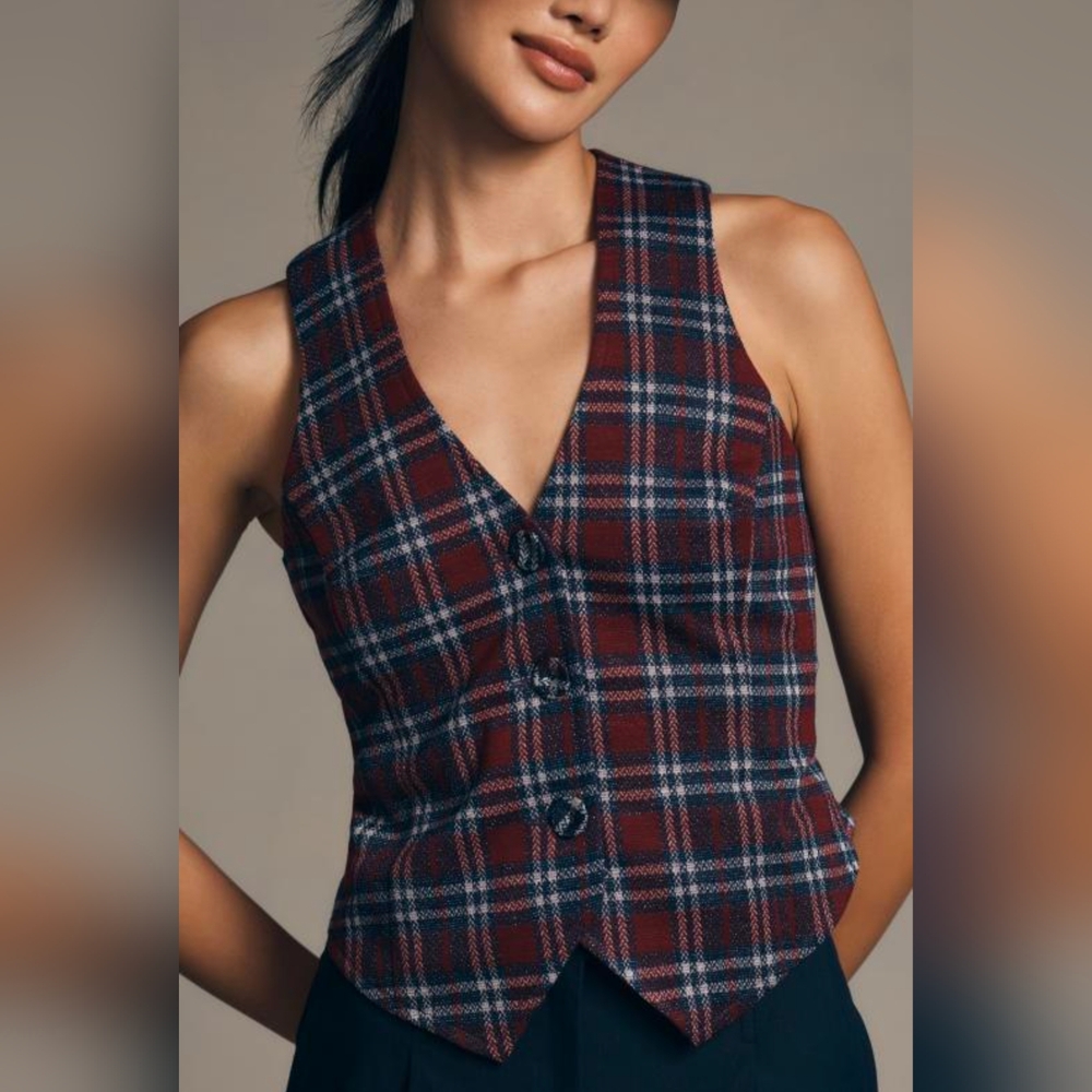 NWT Eva Franco | Anthropologie Button-Front Plaid Vest